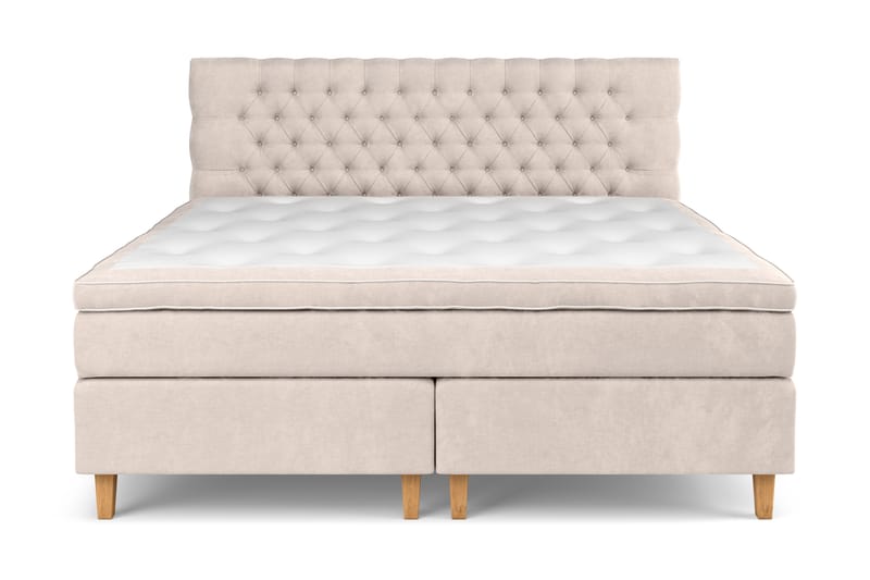 Komplett Sengepakke Estelle 210x210 cm - Beige/Fløyel - Møbler - Senger - Kontinentalsenger