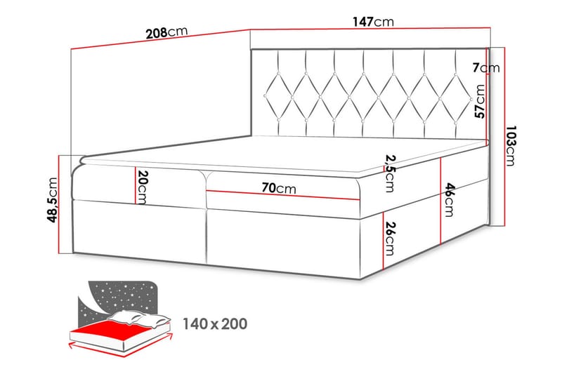 Kontinentalseng 144x208 cm - Blå - Møbler - Senger - Komplett sengepakke