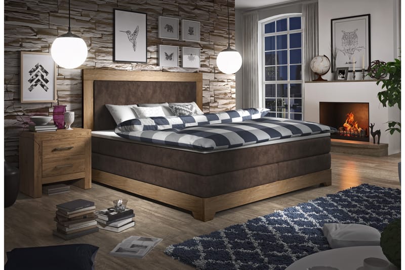 Kontinentalseng Sharp 160x200 Kunstlær - Brun - Kontinentalsenger - Dobbeltsenger - Komplett sengepakke