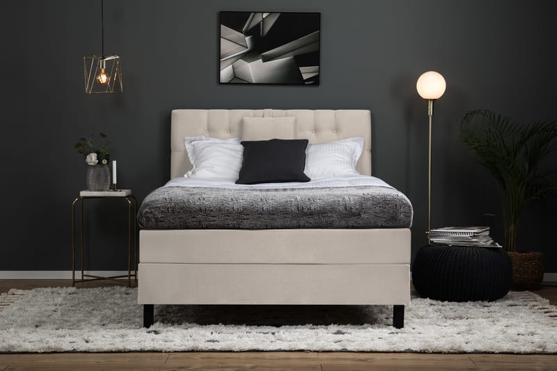 Komplett Sengepakke Olivia 120x200 Diamant Sengegavl Beige - Polyeter Nakkepute Liten - Møbler - Senger - Kontinentalsenger