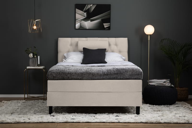 Komplett Sengepakke Olivia 120x200 Diamant Sengegavl Beige - Polyeter Nakkepute Stor - Møbler - Senger - Kontinentalsenger