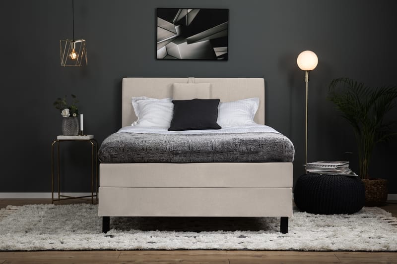 Komplett Sengepakke Olivia 120x200 Glatt Sengegavl Beige - Polyeter Nakkepute Liten - Møbler - Senger - Kontinentalsenger