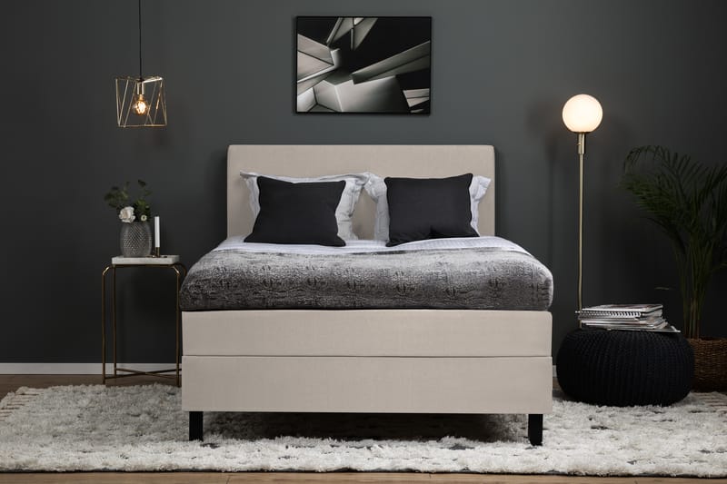 Komplett Sengepakke Olivia 140x200 Glatt Sengegavl Beige - Polyeter Nakkepute Stor - Møbler - Senger - Kontinentalsenger