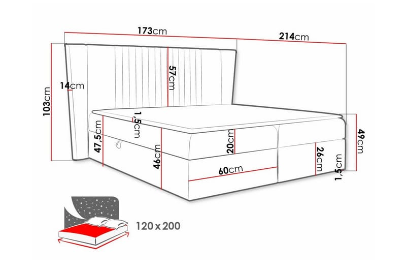 Kontinentalseng Boisdale 120x200 cm - Lyseblå/Mørkeblå - Møbler - Senger - Kontinentalsenger