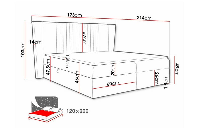 Kontinentalseng Boisdale 120x200 cm - Rosa/Beige - Møbler - Senger - Kontinentalsenger