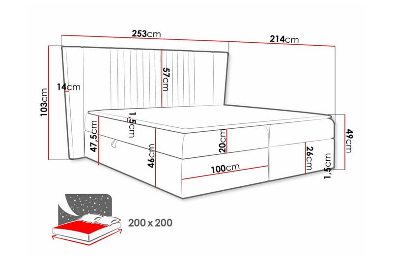 Kontinentalseng Boisdale 200x200 cm - Lyseblå/Mørkeblå - Kontinentalsenger - Dobbeltsenger