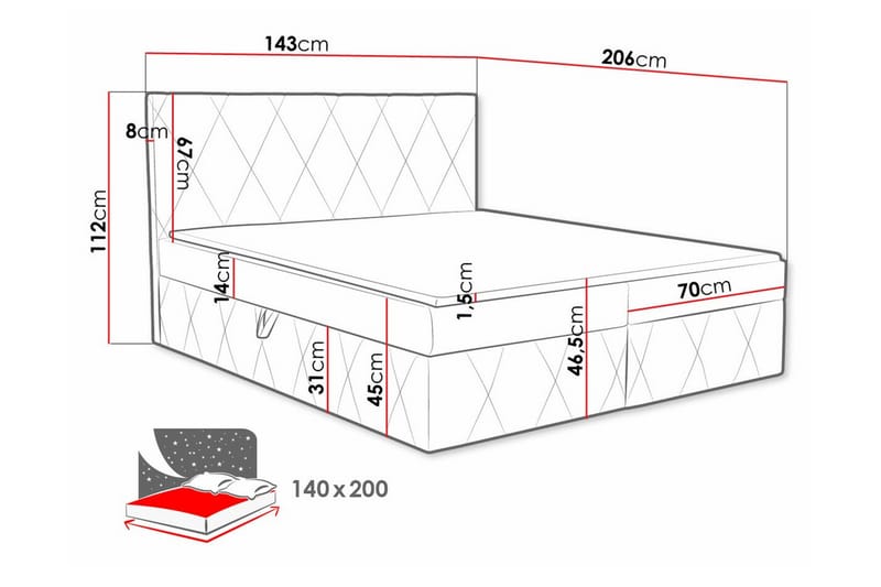 Kontinentalseng Kintore 140x200 cm - Gul - Møbler - Senger - Kontinentalsenger