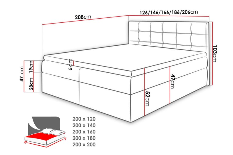 Kontinentalseng Oldereid 120x200 - Svart / Grå / Hvit - Møbler - Senger - Kontinentalsenger