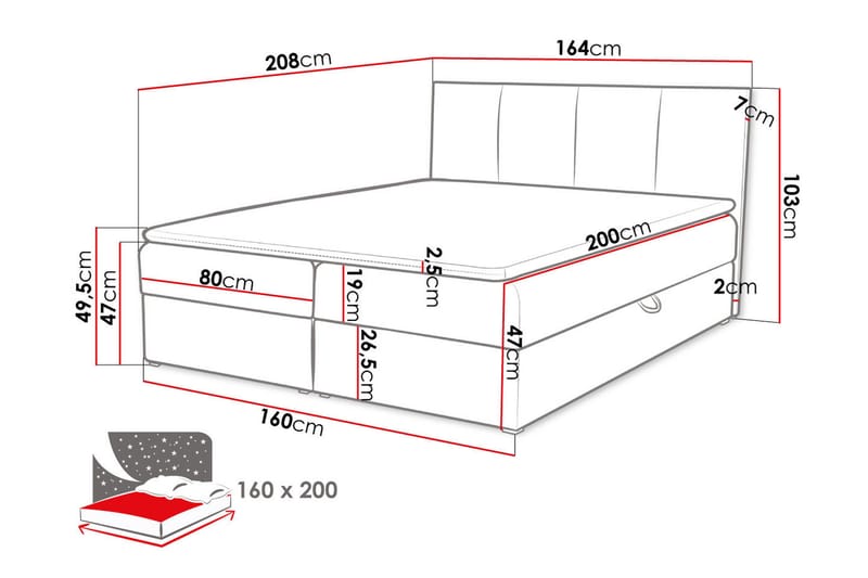 Kontinentalseng Skudderup 160x200 cm + Overmadrass - Svart - Møbler - Senger - Kontinentalsenger