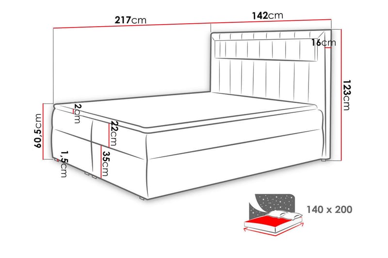 Masone Sengpakke Kontinentalseng 140x200 cm - Rød - Møbler - Senger - Kontinentalsenger