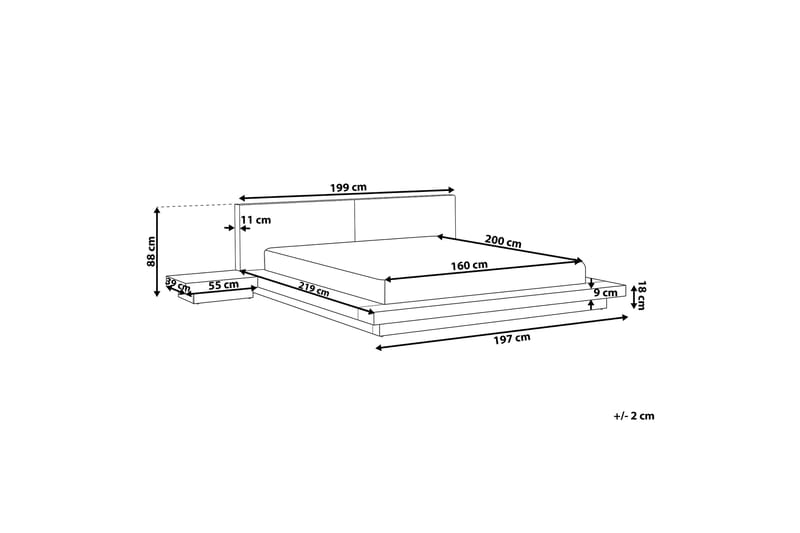 Dobbeltseng ZEN med Nattbord og LED 160x200 brun - Møbler - Senger - Sengeramme & sengestamme