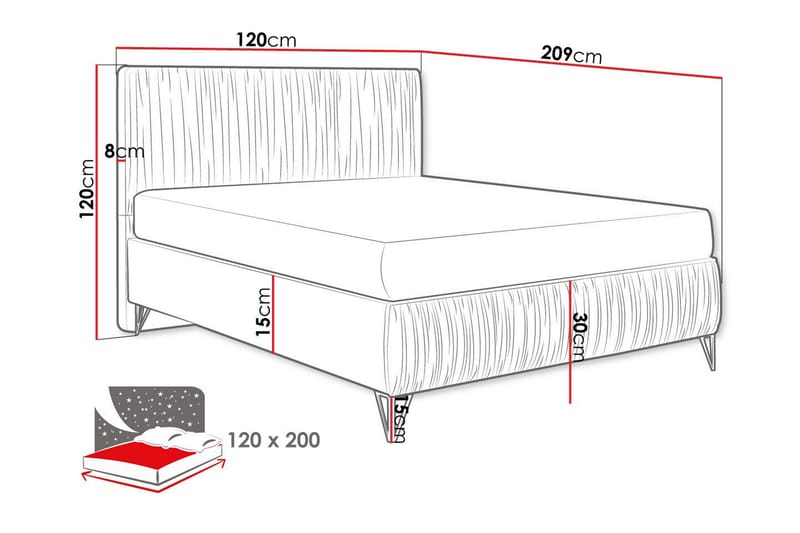 Rammeseng Gortin 120x200 cm - Mørkegrå - Møbler - Senger - Rammeseng