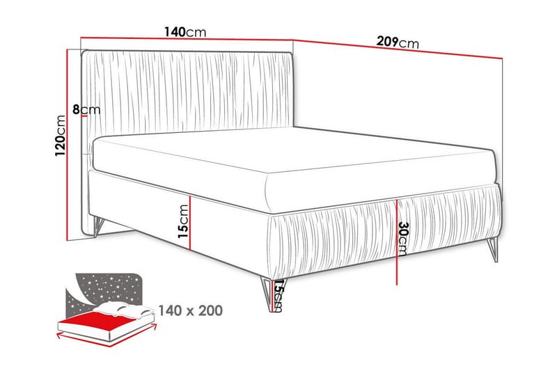 Rammeseng Gortin 140x200 cm - Beige - Møbler - Senger - Rammeseng