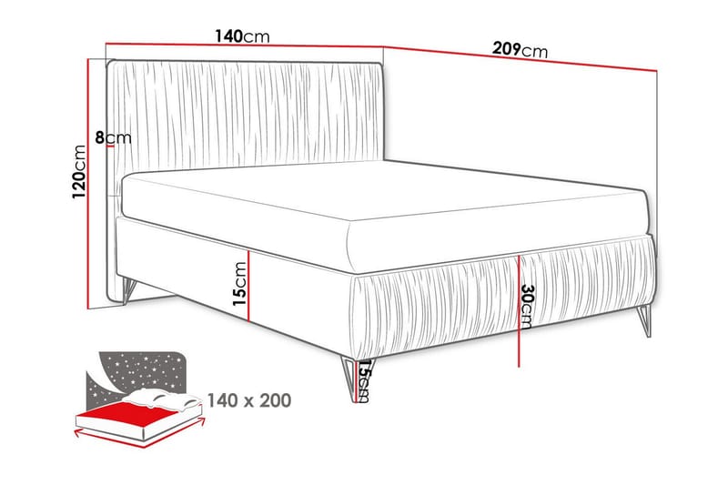 Rammeseng Gortin 140x200 cm - Rosa/Beige - Møbler - Senger - Rammeseng