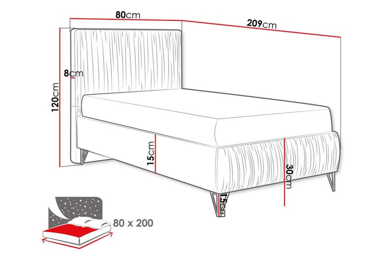 Rammeseng Gortin 80x200 cm - Oransje - Møbler - Senger - Rammeseng