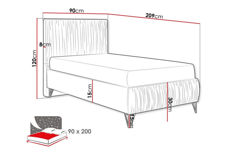 Rammeseng Gortin 90x200 cm - Beige - Møbler - Senger - Rammeseng