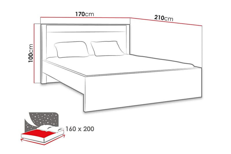 Rammeseng Indianapolis 210x170x100 cm - Møbler - Senger - Rammeseng