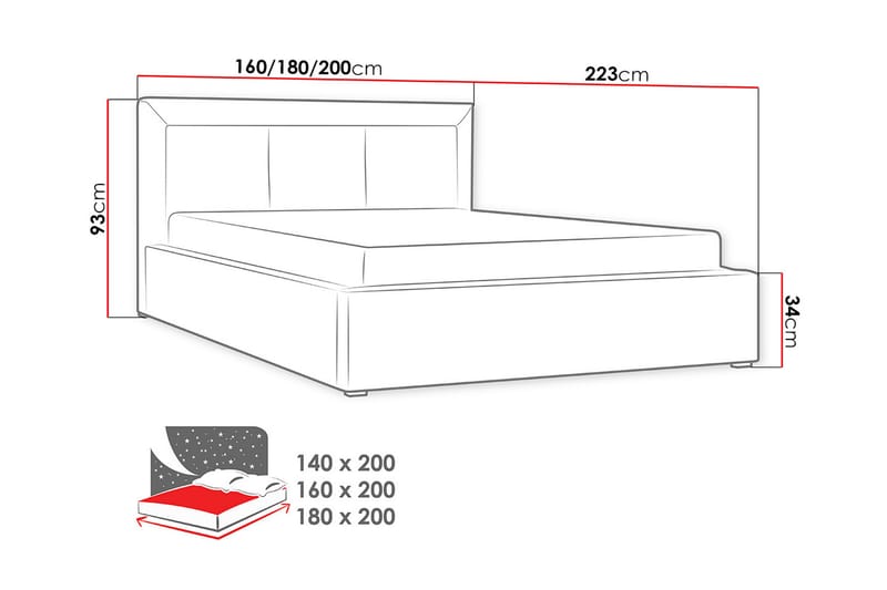 Rammeseng Moden 223x200x93 cm - Møbler - Senger - Rammeseng