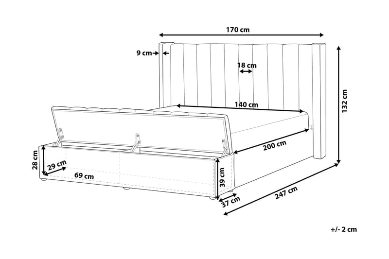 Seng Ryvers med Oppbevaringsbenk 140x200 cm - Grå/Fløyel - Møbler - Senger - Rammeseng