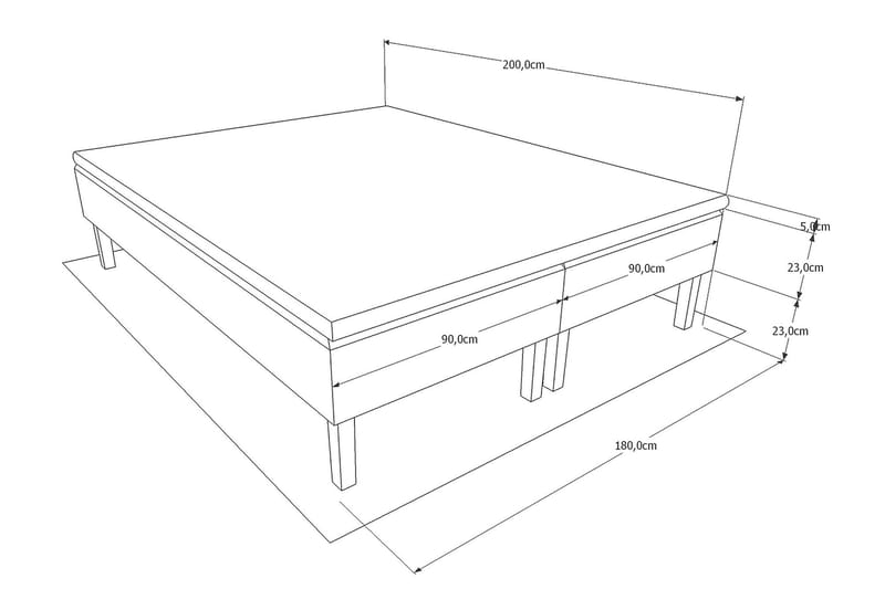 Viken Bas Rammeseng 180X200Cm - Grå|Konade Hvitek Ben - Møbler - Senger - Rammeseng