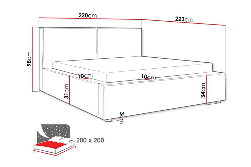 Sängram Knocklong 200x200 cm - Mørkegrå - Sengeramme & sengestamme