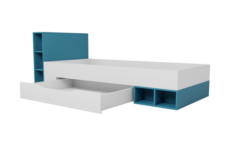 Seng Ridino 94x224 cm - Hvit/Blå/Grønn - Møbler - Senger - Senger med oppbevaring - Enkeltseng med oppbevaring