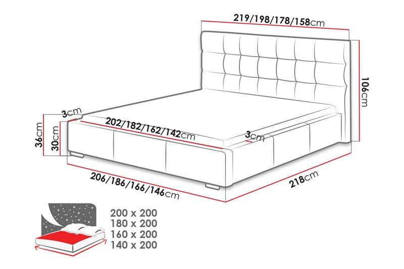 Oppbevaringsseng + Madrass Dolores 218x198x106 cm - Hvit - Møbler - Senger - Senger med oppbevaring