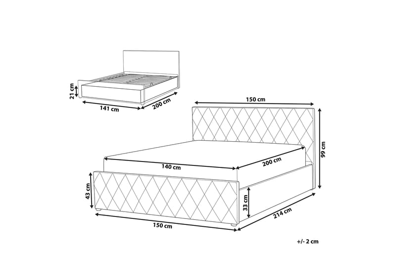 Oppbevaringsseng Cabariot 140x200 cm - Fløyel/Grå - Møbler - Senger - Senger med oppbevaring