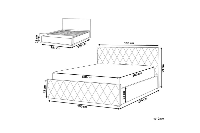 Oppbevaringsseng Cabariot 180x200 cm - Fløyel/Grå - Møbler - Senger - Senger med oppbevaring - Dobbeltseng med oppbevaring