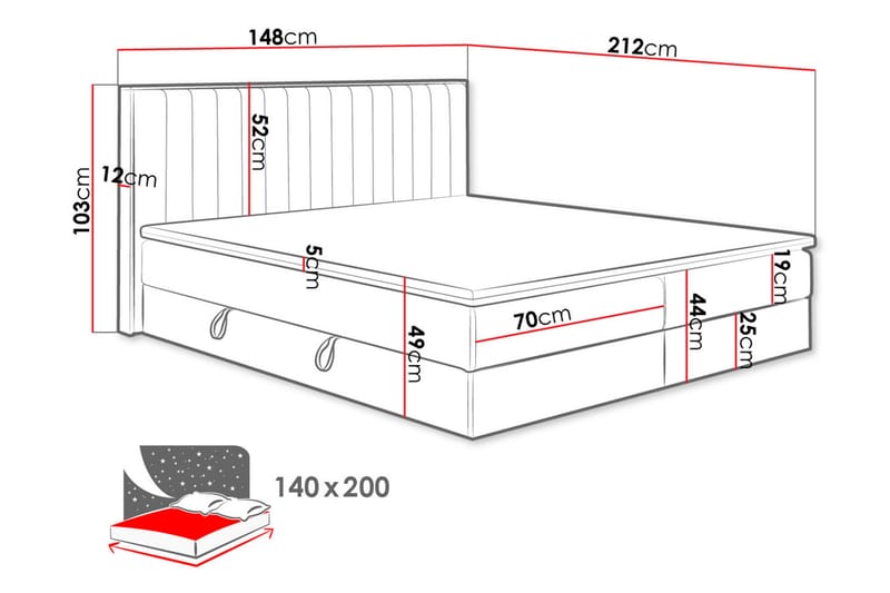 Oppbevaringsseng HARMONY 140x200 - Grå - Møbler - Senger - Senger med oppbevaring