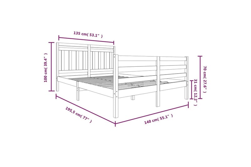 Sengeramme heltre 135x190 cm 4FT6 Double - Brun - Møbler - Senger - Sengeramme & sengestamme