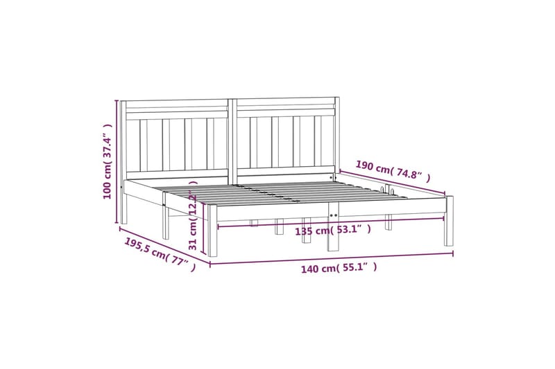 Sengeramme heltre 135x190 cm 4FT6 Double - Brun - Møbler - Senger - Sengeramme & sengestamme