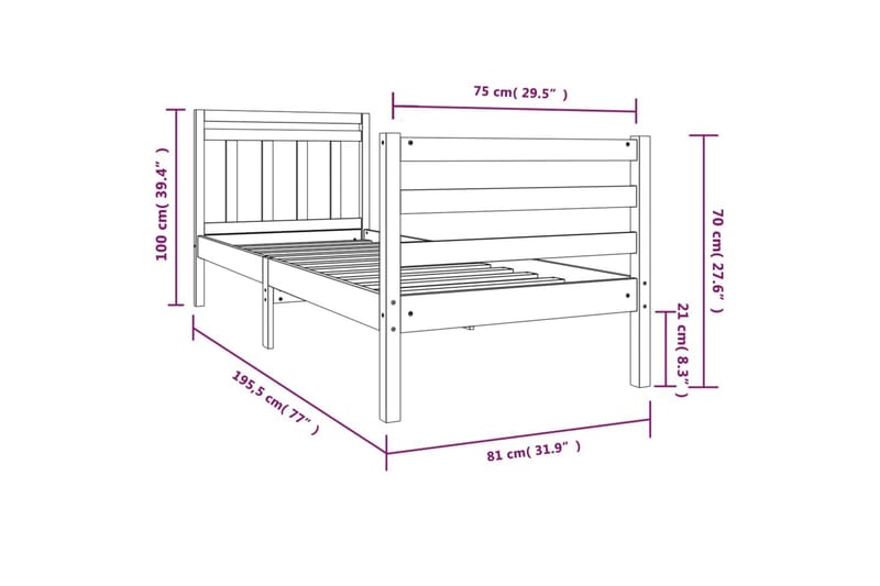 Sengeramme heltre 75x190 cm 2FT6 Small Single - Brun - Møbler - Senger - Sengeramme & sengestamme