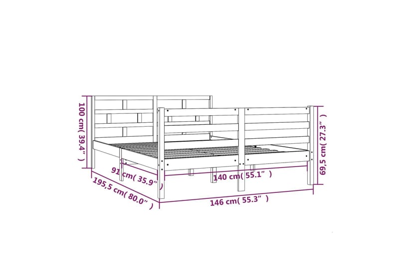 Sengeramme heltre furu 140x190 cm - Brun - Møbler - Senger - Sengeramme & sengestamme