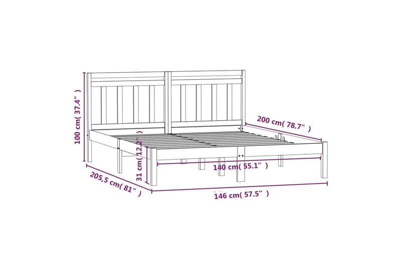 Sengeramme heltre furu 140x200 cm - Brun - Møbler - Senger - Sengeramme & sengestamme