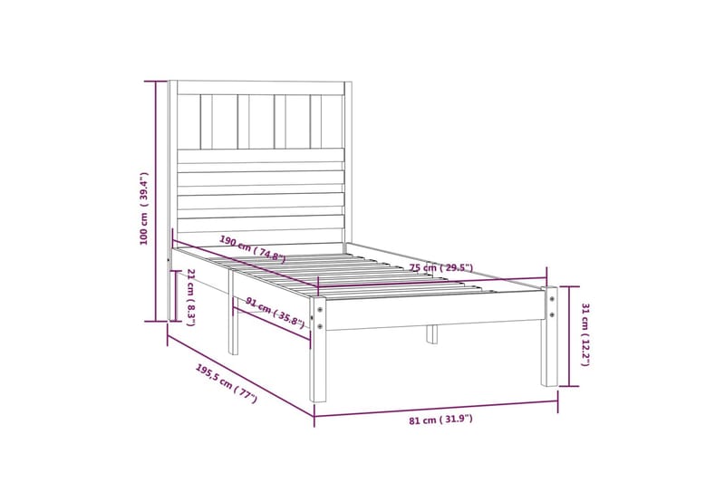 Sengeramme heltre furu 75x190 cm 2FT6 Small Single - Brun - Møbler - Senger - Sengeramme & sengestamme