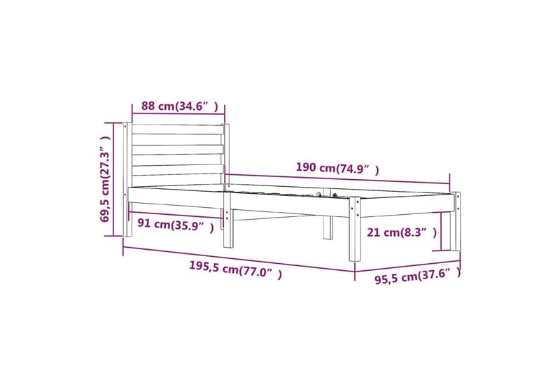 Sengeramme heltre furu 90x190 cm 3FT Single - Brun - Møbler - Senger - Sengeramme & sengestamme