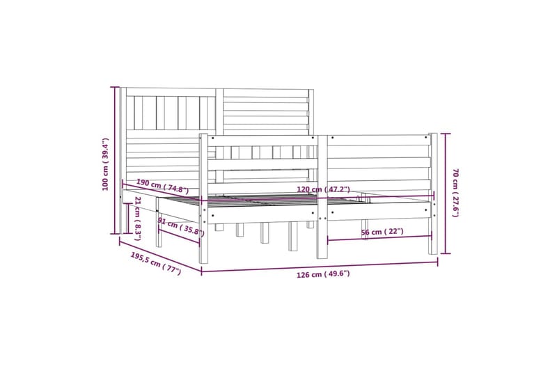 Sengeramme hvit heltre 120x190 cm 4FT Small Double - Hvit - Møbler - Senger - Sengeramme & sengestamme