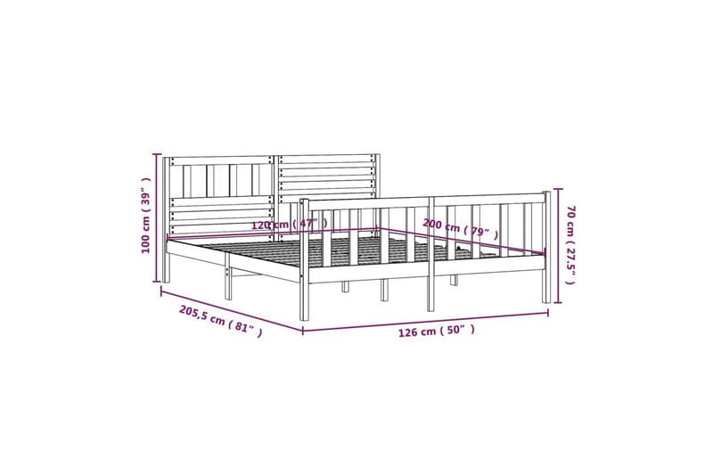 Sengeramme hvit heltre 120x200 cm - Hvit - Møbler - Senger - Sengeramme & sengestamme