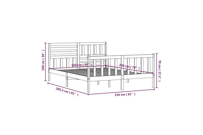 Sengeramme hvit heltre 150x200 cm 5FT King Size - Hvit - Møbler - Senger - Sengeramme & sengestamme