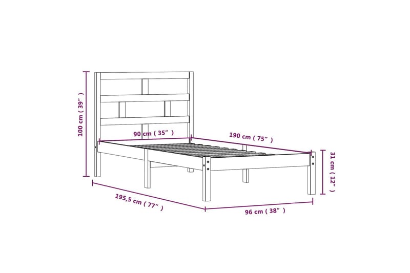 Sengeramme hvit heltre 90x190 cm 3FT Single - Hvit - Møbler - Senger - Sengeramme & sengestamme