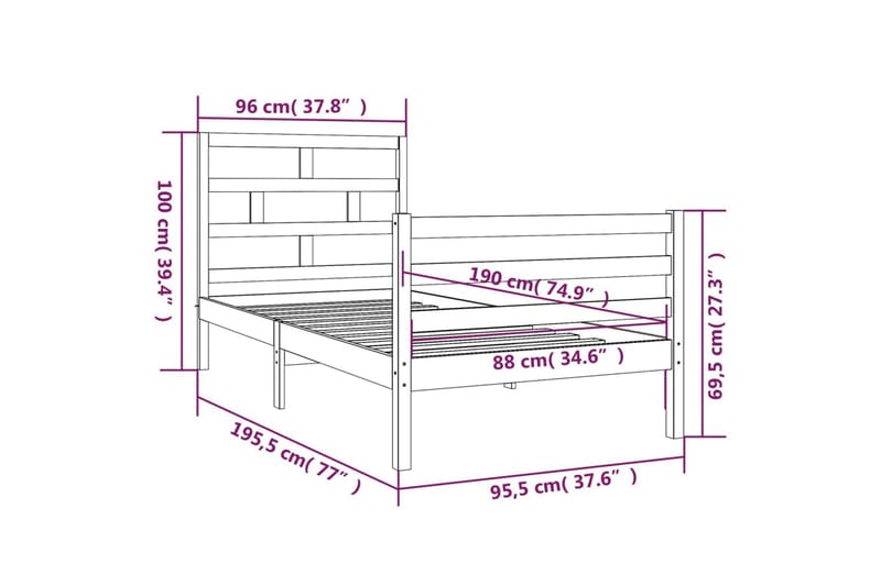 Sengeramme hvit heltre 90x190 cm 3FT Single - Hvit - Møbler - Senger - Sengeramme & sengestamme