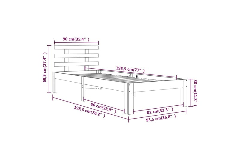 Sengeramme hvit heltre 90x190 cm 3FT Single - Hvit - Møbler - Senger - Sengeramme & sengestamme