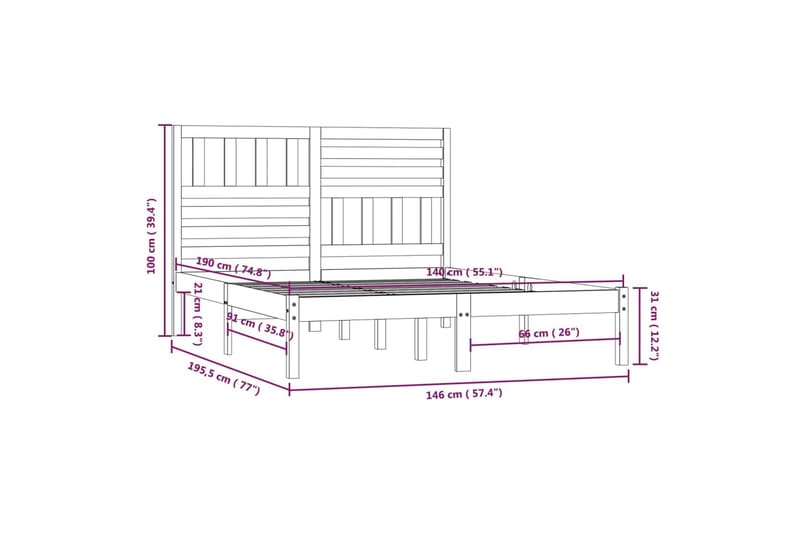 Sengeramme hvit heltre furu 140x190 cm - Hvit - Møbler - Senger - Sengeramme & sengestamme