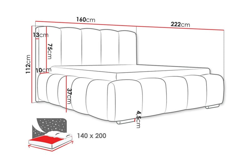 Cleaton Boblende Sengeramme 140x200 cm - Lysegrå/Mørkegrå - Møbler - Senger - Sengeramme & sengestamme