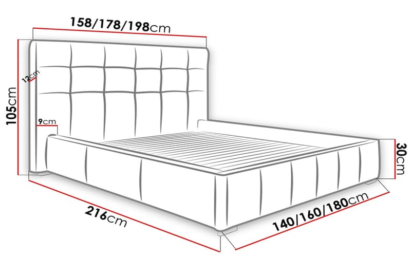 Fannie Rammeseng 216x198x105 cm - Sengeramme & sengestamme