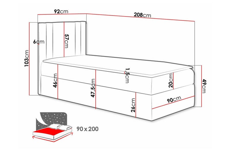 Sängram Betvallen 90x200 cm - Rød - Møbler - Senger - Sengeramme & sengestamme