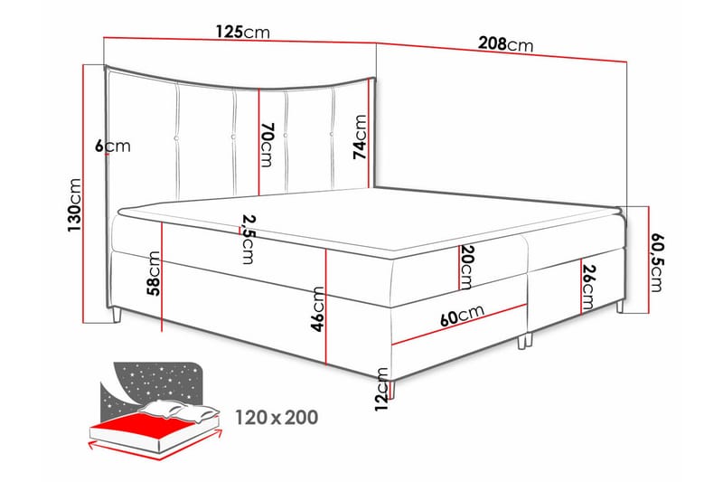 Sängram Boisdale 120x200 cm - Mørkerød - Møbler - Senger - Sengeramme & sengestamme