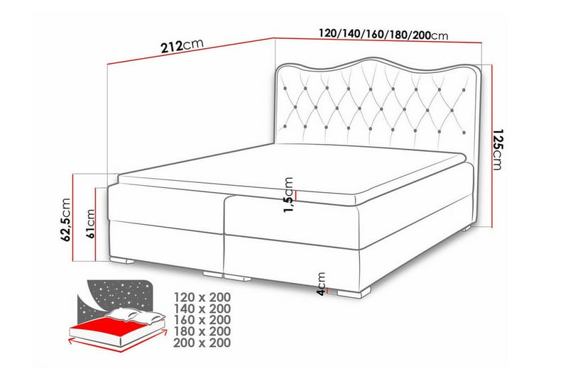 Sängram Boisdale 120x200 cm - Rød - Møbler - Senger - Sengeramme & sengestamme