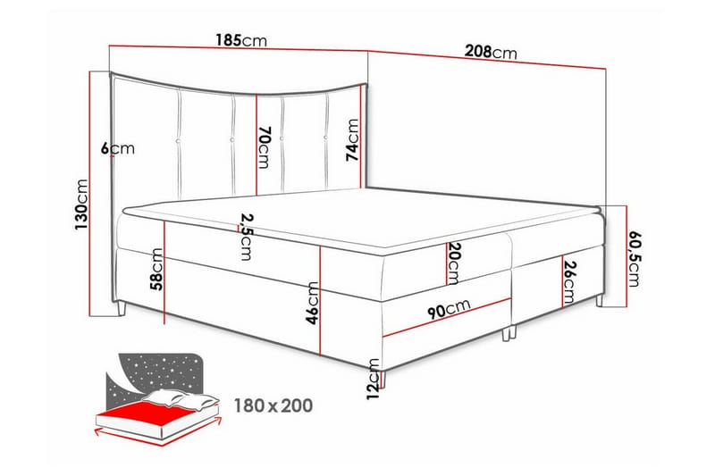 Sängram Boisdale 180x200 cm - Mørkerød - Møbler - Senger - Sengeramme & sengestamme